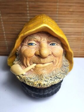 Vintage 1971 Bossons Chalkware Head Old Salt Skipper Yellow Hat Plaster Wall Art